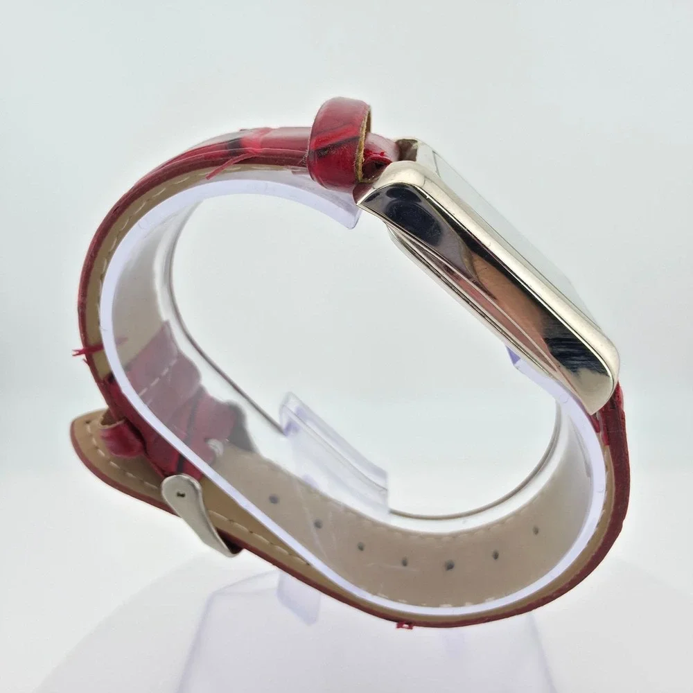 Ladies Watch Rectangle Stainless Steel Case Red Alligator Leather Band 8